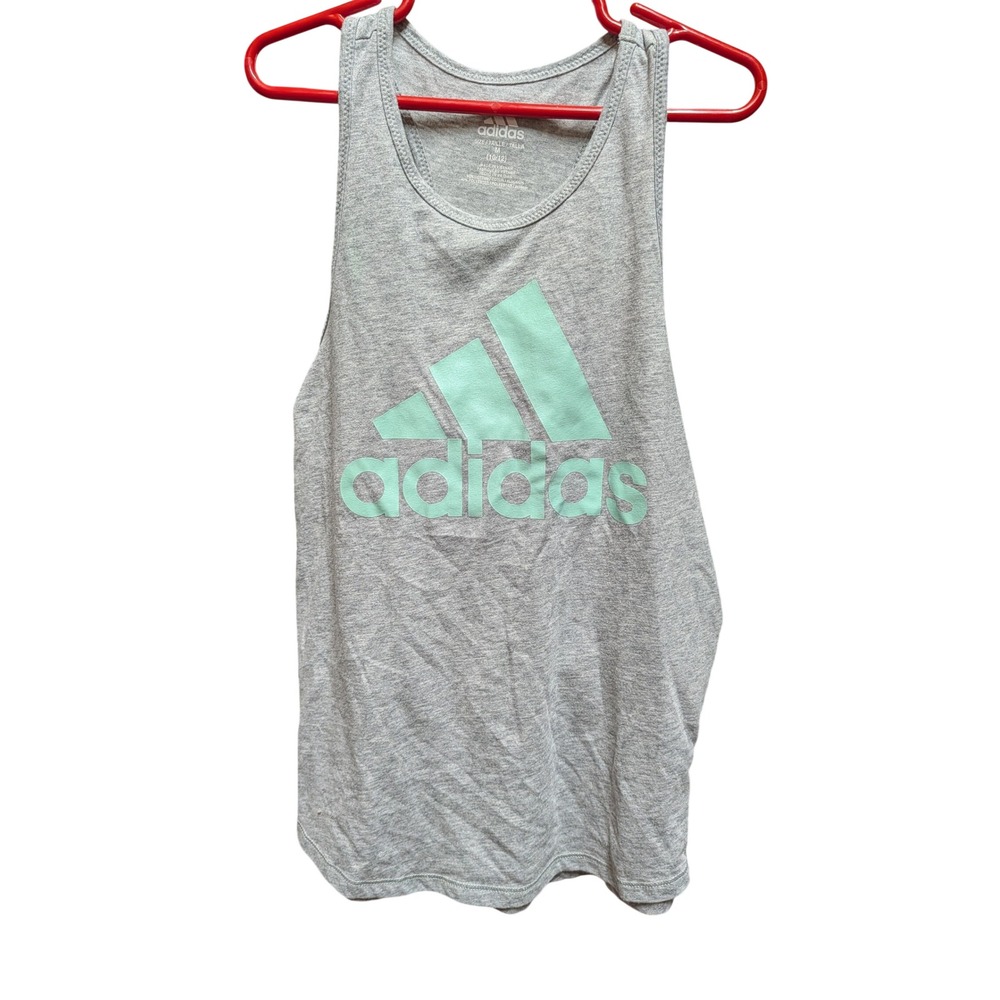 Adidas Tank Top Kids Size M 10/12 Grey Excellent Racerback Mint Logo Activewear